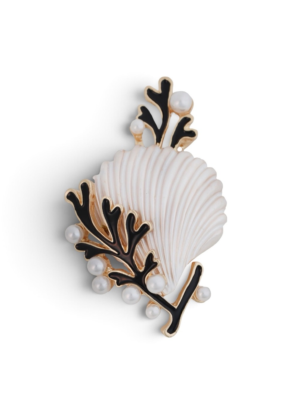 Panacea Shell Brooch Gold-Tone Coral  Pearl - White Pendant Charm Necklace